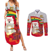 Ghana Independence Day Couples Matching Summer Maxi Dress and Long Sleeve Button Shirt Gana Map Happy 67 Years Anniversary - Wonder Print Shop