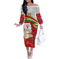 Ghana Independence Day Family Matching Off Shoulder Long Sleeve Dress and Hawaiian Shirt Gana Map Happy 67 Years Anniversary - Wonder Print Shop
