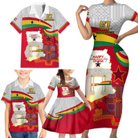 Ghana Independence Day Family Matching Short Sleeve Bodycon Dress and Hawaiian Shirt Gana Map Happy 67 Years Anniversary - Wonder Print Shop