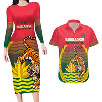 Bangladesh Independence Day Couples Matching Long Sleeve Bodycon Dress and Hawaiian Shirt Royal Bengal Tiger With Coat Of Arms - Wonder Print Shop