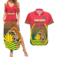 Bangladesh Independence Day Couples Matching Summer Maxi Dress and Hawaiian Shirt Royal Bengal Tiger With Coat Of Arms - Wonder Print Shop