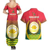 Bangladesh Independence Day Couples Matching Summer Maxi Dress and Hawaiian Shirt Royal Bengal Tiger With Coat Of Arms - Wonder Print Shop