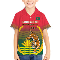 Bangladesh Independence Day Family Matching Off Shoulder Long Sleeve Dress and Hawaiian Shirt Royal Bengal Tiger With Coat Of Arms - Wonder Print Shop
