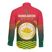 Bangladesh Independence Day Long Sleeve Button Shirt Royal Bengal Tiger With Coat Of Arms - Wonder Print Shop
