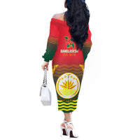Bangladesh Independence Day Off The Shoulder Long Sleeve Dress Royal Bengal Tiger With Coat Of Arms - Wonder Print Shop