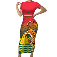 Bangladesh Independence Day Short Sleeve Bodycon Dress Royal Bengal Tiger With Coat Of Arms - Wonder Print Shop