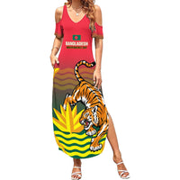 Bangladesh Independence Day Summer Maxi Dress Royal Bengal Tiger With Coat Of Arms - Wonder Print Shop