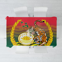 Bangladesh Independence Day Tablecloth Royal Bengal Tiger With Coat Of Arms - Wonder Print Shop