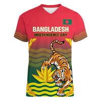 Bangladesh Independence Day Women V Neck T Shirt Royal Bengal Tiger With Coat Of Arms - Wonder Print Shop