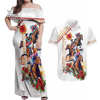 Kentucky Horse Racing Couples Matching Off Shoulder Maxi Dress and Hawaiian Shirt 2025 Happy 151st Anniversary With Roses LT14