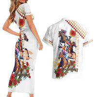 Kentucky Horse Racing Couples Matching Short Sleeve Bodycon Dress and Hawaiian Shirt 2025 Happy 151st Anniversary With Roses LT14