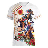 Kentucky Horse Racing Women V Neck T Shirt 2025 Happy 151st Anniversary With Roses LT14