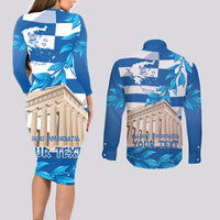 Personalised Greece Independence Day Couples Matching Long Sleeve Bodycon Dress and Long Sleeve Button Shirt Acropolis Mix Laurel Branch - Wonder Print Shop