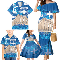 Personalised Greece Independence Day Family Matching Mermaid Dress and Hawaiian Shirt Acropolis Mix Laurel Branch - Wonder Print Shop