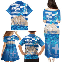 Personalised Greece Independence Day Family Matching Puletasi and Hawaiian Shirt Acropolis Mix Laurel Branch - Wonder Print Shop