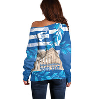 Personalised Greece Independence Day Off Shoulder Sweater Acropolis Mix Laurel Branch - Wonder Print Shop
