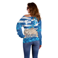 Personalised Greece Independence Day Off Shoulder Sweater Acropolis Mix Laurel Branch - Wonder Print Shop