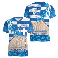Personalised Greece Independence Day Women V Neck T Shirt Acropolis Mix Laurel Branch - Wonder Print Shop