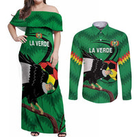 Custom Bolivia Football Couples Matching Off Shoulder Maxi Dress and Long Sleeve Button Shirt Andean Condor Vamo La Verde