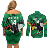 Custom Bolivia Football Couples Matching Off Shoulder Short Dress and Long Sleeve Button Shirt Andean Condor Vamo La Verde