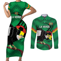 Custom Bolivia Football Couples Matching Short Sleeve Bodycon Dress and Long Sleeve Button Shirt Andean Condor Vamo La Verde
