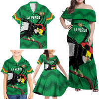 Custom Bolivia Football Family Matching Off Shoulder Maxi Dress and Hawaiian Shirt Andean Condor Vamo La Verde