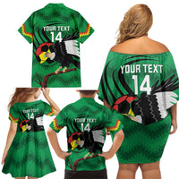 Custom Bolivia Football Family Matching Off Shoulder Short Dress and Hawaiian Shirt Andean Condor Vamo La Verde