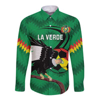 Custom Bolivia Football Long Sleeve Button Shirt Andean Condor Vamo La Verde