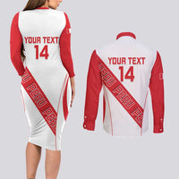 Custom Peru Football Couples Matching Long Sleeve Bodycon Dress and Long Sleeve Button Shirt La Bicolor Coat Of Arms Style