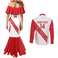Custom Peru Football Couples Matching Mermaid Dress and Long Sleeve Button Shirt La Bicolor Coat Of Arms Style