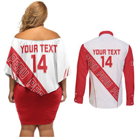 Custom Peru Football Couples Matching Off Shoulder Short Dress and Long Sleeve Button Shirt La Bicolor Coat Of Arms Style