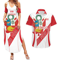 Custom Peru Football Couples Matching Summer Maxi Dress and Hawaiian Shirt La Bicolor Coat Of Arms Style