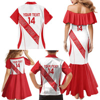 Custom Peru Football Family Matching Mermaid Dress and Hawaiian Shirt La Bicolor Coat Of Arms Style