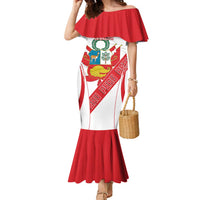 Custom Peru Football Family Matching Mermaid Dress and Hawaiian Shirt La Bicolor Coat Of Arms Style