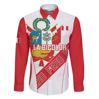 Custom Peru Football Family Matching Off The Shoulder Long Sleeve Dress and Hawaiian Shirt La Bicolor Coat Of Arms Style