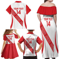 Custom Peru Football Family Matching Off Shoulder Maxi Dress and Hawaiian Shirt La Bicolor Coat Of Arms Style