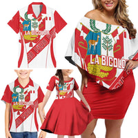 Custom Peru Football Family Matching Off Shoulder Short Dress and Hawaiian Shirt La Bicolor Coat Of Arms Style