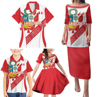 Custom Peru Football Family Matching Puletasi and Hawaiian Shirt La Bicolor Coat Of Arms Style