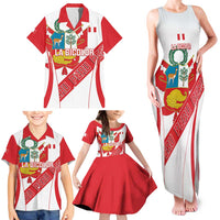 Custom Peru Football Family Matching Tank Maxi Dress and Hawaiian Shirt La Bicolor Coat Of Arms Style