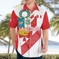 Custom Peru Football Hawaiian Shirt La Bicolor Coat Of Arms Style