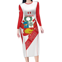 Custom Peru Football Long Sleeve Bodycon Dress La Bicolor Coat Of Arms Style
