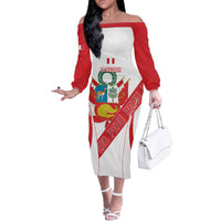 Custom Peru Football Off The Shoulder Long Sleeve Dress La Bicolor Coat Of Arms Style