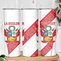 Custom Peru Football Skinny Tumbler La Bicolor Coat Of Arms Style