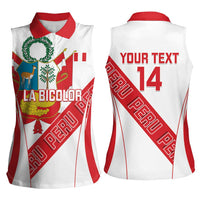 Custom Peru Football Women Sleeveless Polo Shirt La Bicolor Coat Of Arms Style