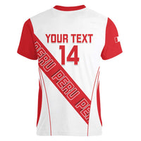 Custom Peru Football Women V-Neck T-Shirt La Bicolor Coat Of Arms Style