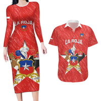 Custom Chile Football Couples Matching Long Sleeve Bodycon Dress and Hawaiian Shirt Vamos La Roja