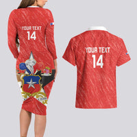 Custom Chile Football Couples Matching Long Sleeve Bodycon Dress and Hawaiian Shirt Vamos La Roja