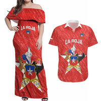 Custom Chile Football Couples Matching Off Shoulder Maxi Dress and Hawaiian Shirt Vamos La Roja