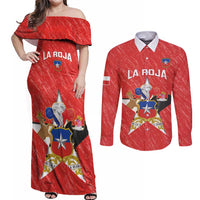 Custom Chile Football Couples Matching Off Shoulder Maxi Dress and Long Sleeve Button Shirt Vamos La Roja