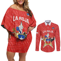 Custom Chile Football Couples Matching Off Shoulder Short Dress and Long Sleeve Button Shirt Vamos La Roja